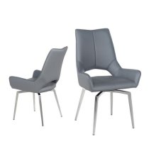 Scissett Grey White Faux Leather Dining Chairs In Pair