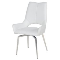 Scissett Swivel White Faux Leather Dining Chairs In Pair