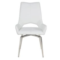 Scissett Swivel White Faux Leather Dining Chairs In Pair