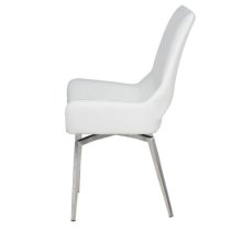 Scissett Swivel White Faux Leather Dining Chairs In Pair