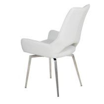 Scissett Swivel White Faux Leather Dining Chairs In Pair