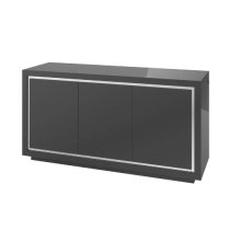 Spalding High Gloss Sideboard With 3 Doors In Grey And LED