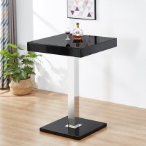 Topaz High Gloss Bar Table Square Glass Top In Black