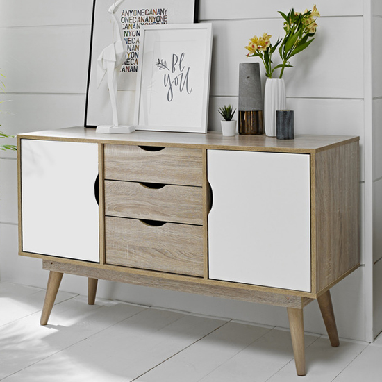 Scandia Wooden Sideboard In Oak And White