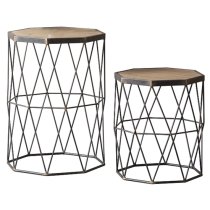 Caylee Wooden Set Of 2 Side Tables With Metal Frame In Natural