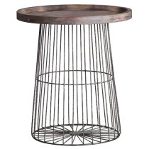 Calvia Wooden Side Table With Gun Metal Frame In Grey Natural