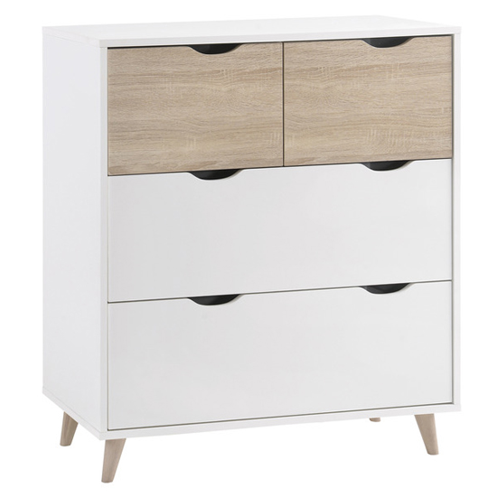 Selkirk Wooden Chest Of 4 Drawers In Matt White And Oak