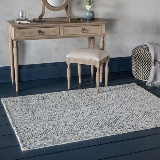 Incas Rectangular Fabric Rug In Blue And Cream