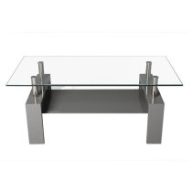 Willis Glass Coffee Table In Clear With Grey High Gloss Legs