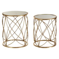 Hannah Glass Set Of 2 Side Tables With Sparkle Champagne Frame