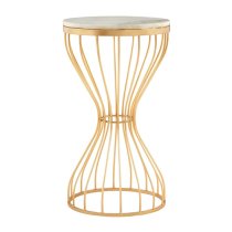 Casa Round White Marble Side Table With Gold Pinched Frame