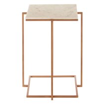 Shalom Square White Marble Top Side Table With Gold Base