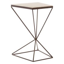 Shalom Trapezoid White Marble Top Side Table With Black Frame