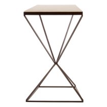 Shalom Trapezoid White Marble Top Side Table With Black Frame