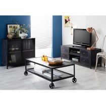 Kristel Coffee Table Rectangular In Dark Iron With Wheels