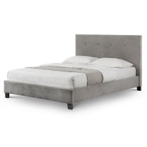 Safara Fabric Double Bed In Slate Velvet With Wooden Legs