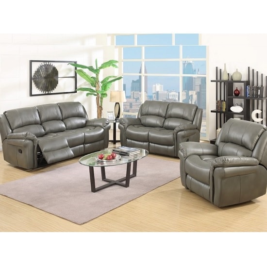 Claton Recliner Sofa Suite In Grey Faux Leather