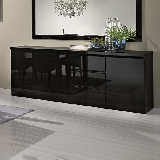 Regal Sideboard In Black With High Gloss Lacquer And 3 Doors