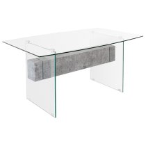 Jessie Glass Dining Table In Clear With Concrete Style Shelf