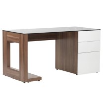 Sorbose Black Glass Top Laptop Desk In Walnut And White