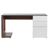 Sorbose Black Glass Top Laptop Desk In Walnut And White