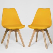 Regis Set Of 4 Dining Chairs In Yellow With Wooden Legs