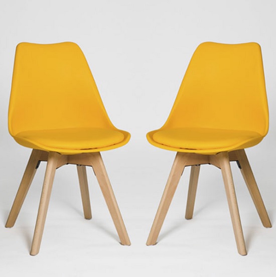 Regis Set Of 4 Dining Chairs In Yellow With Wooden Legs