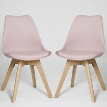 Regis Set Of 4 Dining Chairs In Pink With Wooden Legs