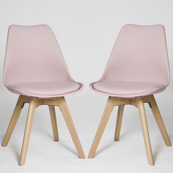 Regis Set Of 4 Dining Chairs In Pink With Wooden Legs