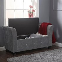 Ventnor Modern Fabric Ottoman Seat In Grey With Diamante