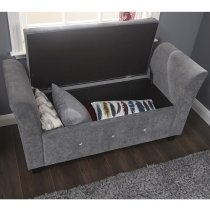 Ventnor Modern Fabric Ottoman Seat In Grey With Diamante