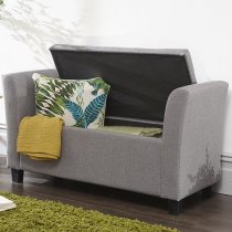 Ventnor Modern Fabric Ottoman Seat In Grey With Wooden Feet