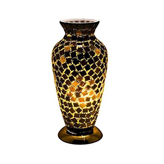 Apollo Mosaic Glass Vase Table Lamp In Black Tile