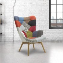 Kendal Arm Chair With Stool In Patched And Wooden Legs