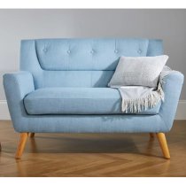 Lambda Fabric 2 Seater Sofa With Wooden Legs In Duck Egg Blue