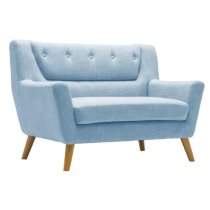 Lambda Fabric 2 Seater Sofa With Wooden Legs In Duck Egg Blue