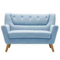 Lambda Fabric 2 Seater Sofa With Wooden Legs In Duck Egg Blue