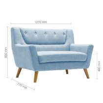 Lambda Fabric 2 Seater Sofa With Wooden Legs In Duck Egg Blue