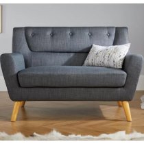 Lambda Fabric 2 Seater Sofa With Wooden Legs In Grey