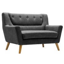 Lambda Fabric 2 Seater Sofa With Wooden Legs In Grey