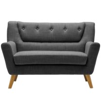 Lambda Fabric 2 Seater Sofa With Wooden Legs In Grey