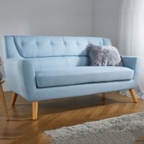 Lambda Fabric 3 Seater Sofa With Wooden Legs In Duck Egg Blue