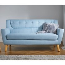 Lambda Fabric 3 Seater Sofa With Wooden Legs In Duck Egg Blue