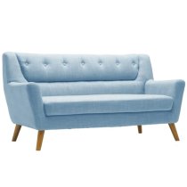 Lambda Fabric 3 Seater Sofa With Wooden Legs In Duck Egg Blue