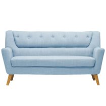 Lambda Fabric 3 Seater Sofa With Wooden Legs In Duck Egg Blue