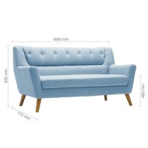 Lambda Fabric 3 Seater Sofa With Wooden Legs In Duck Egg Blue