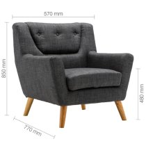 Lambda Fabric Armchair With Wooden Legs In Grey