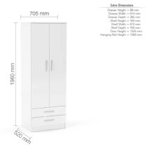 Lynn High Gloss Wardrobe With 2 Doors And 2 Drawers In White