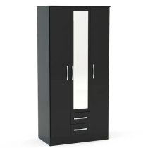 Lynn Mirrored Wardrobe With 3 Door In Black High Gloss