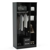 Lynn Mirrored Wardrobe With 3 Door In Black High Gloss